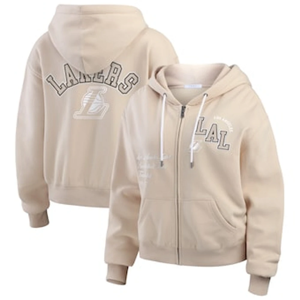 Women's WEAR by Erin Andrews Tan Los Angeles Lakers Tonal Felt Patch Full-Zip Hoodie