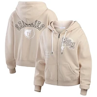 Women's WEAR by Erin Andrews Tan Memphis Grizzlies Tonal Felt Patch Full-Zip Hoodie