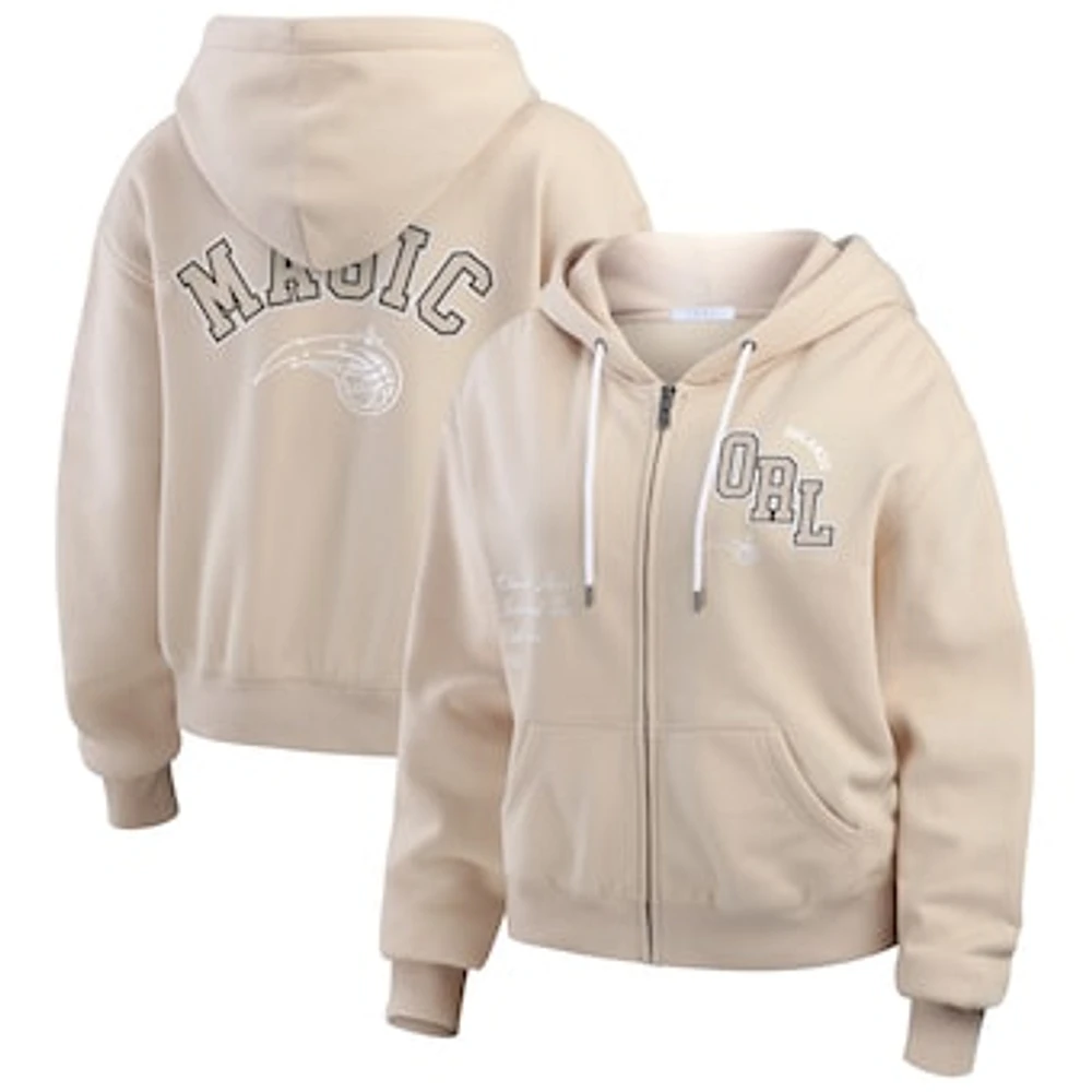 Women's WEAR by Erin Andrews Tan Orlando Magic Tonal Felt Patch Full-Zip Hoodie