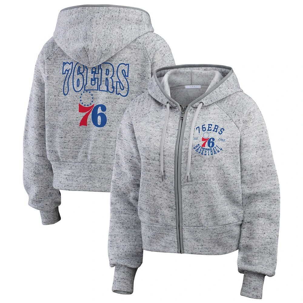 Women's WEAR by Erin Andrews Heather Gray Philadelphia 76ers Speckled Radiator Full-Zip Hoodie