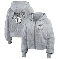 Women's WEAR by Erin Andrews Heather Gray Brooklyn Nets Speckled Radiator Full-Zip Hoodie