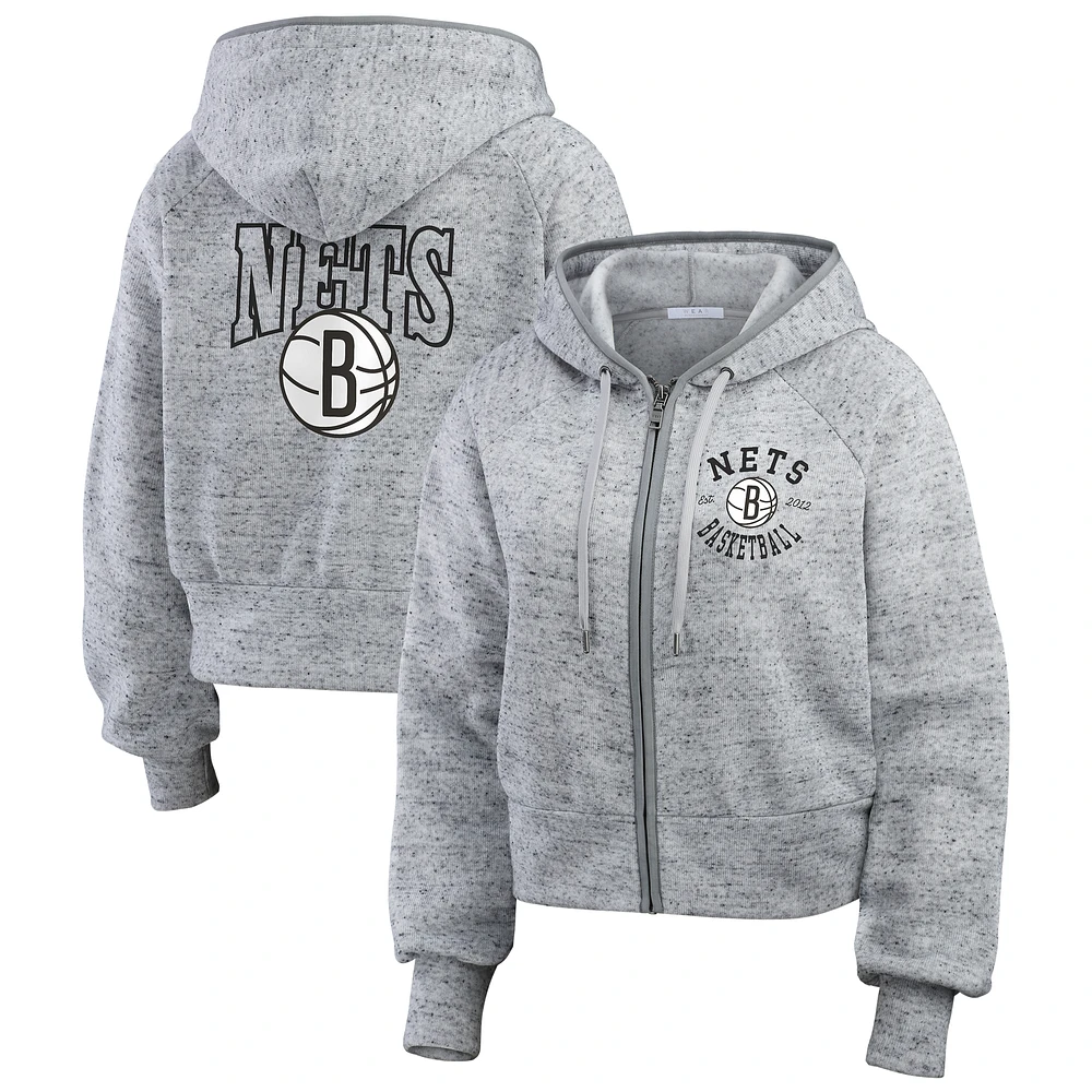 Women's WEAR by Erin Andrews Heather Gray Brooklyn Nets Speckled Radiator Full-Zip Hoodie