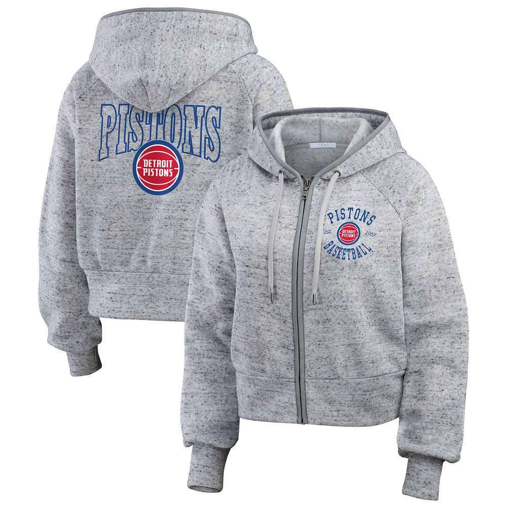 Women's WEAR by Erin Andrews Heather Gray Detroit Pistons Speckled Radiator Full-Zip Hoodie