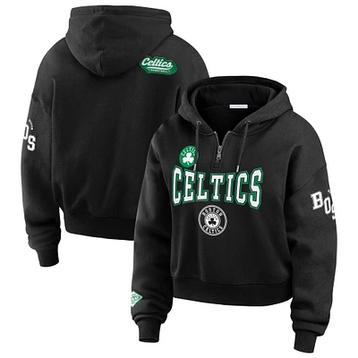 Women's WEAR by Erin Andrews Black Boston Celtics Cropped Quarter-Zip Pullover Hoodie