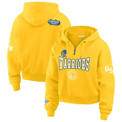 Women's WEAR by Erin Andrews Gold Golden State Warriors Cropped Quarter-Zip Pullover Hoodie