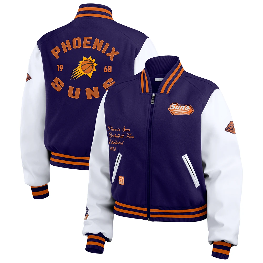 Women's WEAR by Erin Andrews Purple/White Phoenix Suns Cropped Varsity Full-Zip Jacket