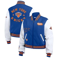 Women's WEAR by Erin Andrews Blue/White New York Knicks Cropped Varsity Full-Zip Jacket