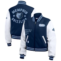 Women's WEAR by Erin Andrews Navy/White Memphis Grizzlies Cropped Varsity Full-Zip Jacket