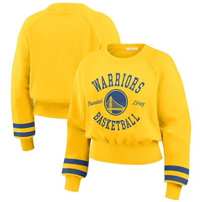 Women's WEAR by Erin Andrews Gold Golden State Warriors Vintage Raglan Cropped Pullover Sweatshirt