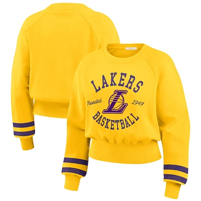 Women's WEAR by Erin Andrews Gold Los Angeles Lakers Vintage Raglan Cropped Pullover Sweatshirt