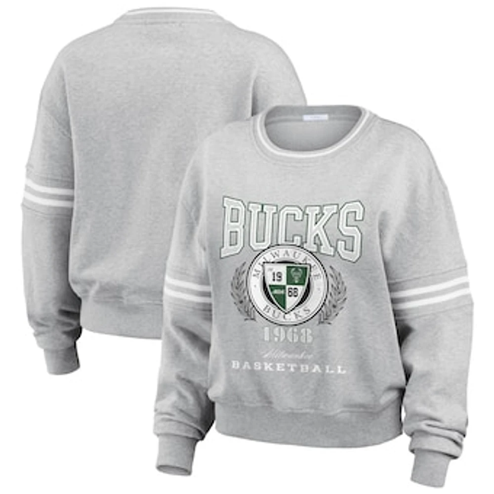 Women's WEAR by Erin Andrews Heather Gray Milwaukee Bucks French Terry Pullover Sweatshirt