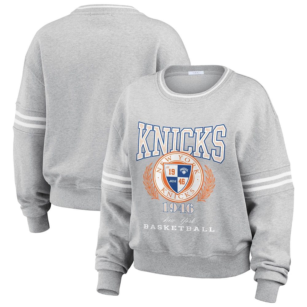 Women's WEAR by Erin Andrews Heather Gray New York Knicks French Terry Pullover Sweatshirt