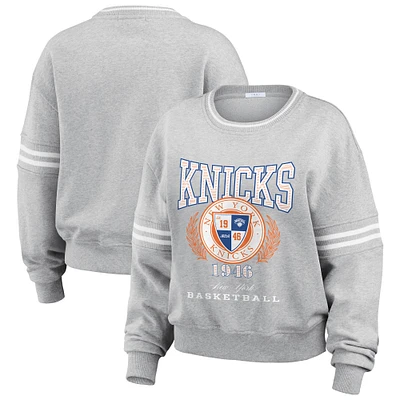 Women's WEAR by Erin Andrews Heather Gray New York Knicks French Terry Pullover Sweatshirt