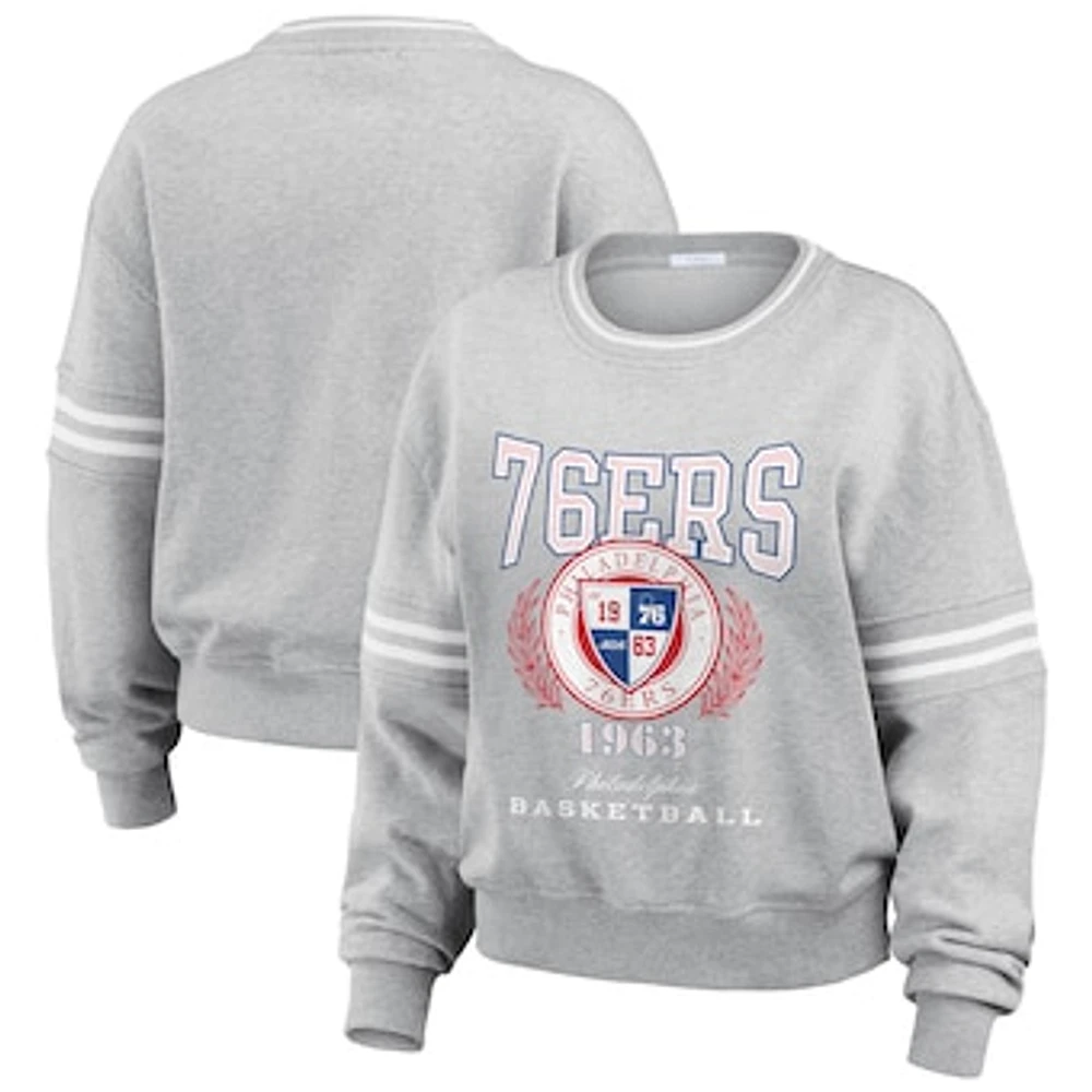 Women's WEAR by Erin Andrews Heather Gray Philadelphia 76ers French Terry Pullover Sweatshirt