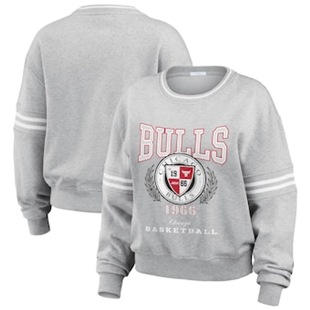 Women's WEAR by Erin Andrews Heather Gray Chicago Bulls French Terry Pullover Sweatshirt