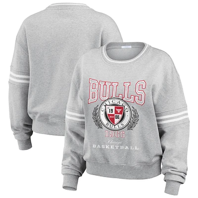 Women's WEAR by Erin Andrews Heather Gray Chicago Bulls French Terry Pullover Sweatshirt