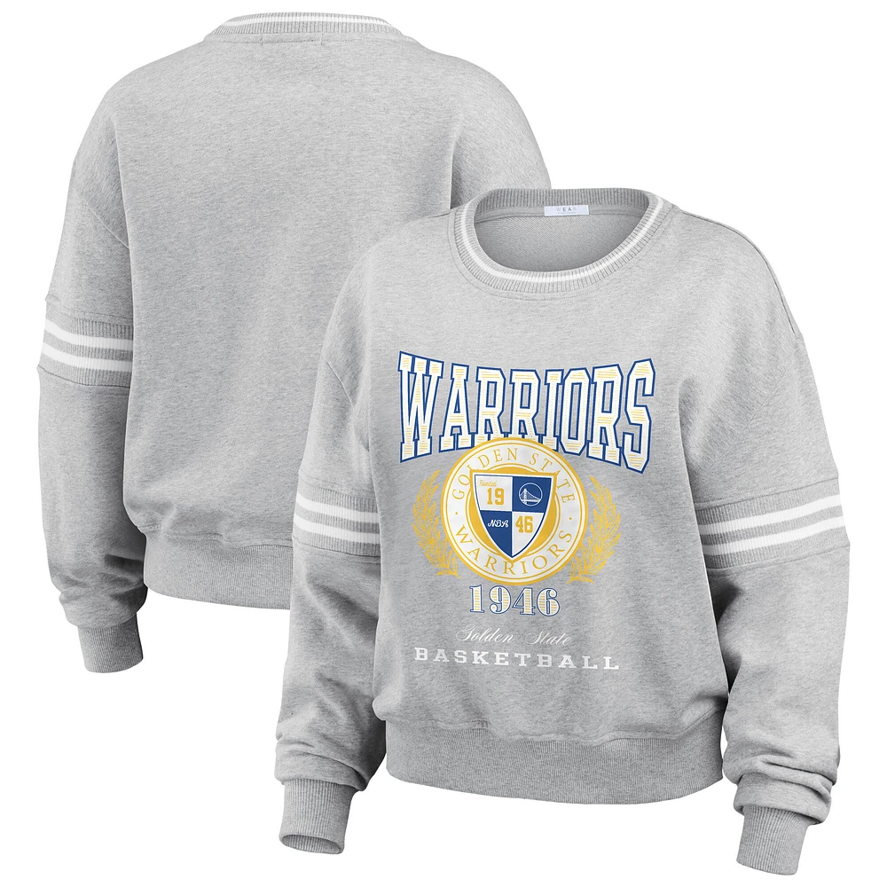 Women's WEAR by Erin Andrews Heather Gray Golden State Warriors French Terry Pullover Sweatshirt