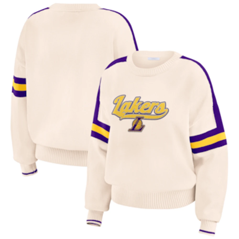 Women's WEAR by Erin Andrews  Cream Los Angeles Lakers Stripe Pullover Sweater