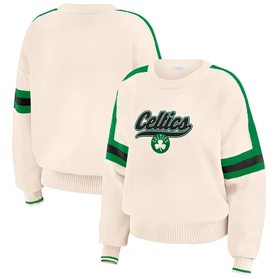 Women's WEAR by Erin Andrews  Cream Boston Celtics Stripe Pullover Sweater