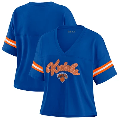 Women's WEAR by Erin Andrews Blue New York Knicks Color Block Boxy V-Neck T-Shirt