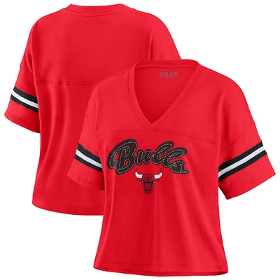 Women's WEAR by Erin Andrews Red Chicago Bulls Plus Color Block Boxy V-Neck T-Shirt