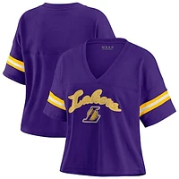 Women's WEAR by Erin Andrews Purple Los Angeles Lakers Plus Color Block Boxy V-Neck T-Shirt