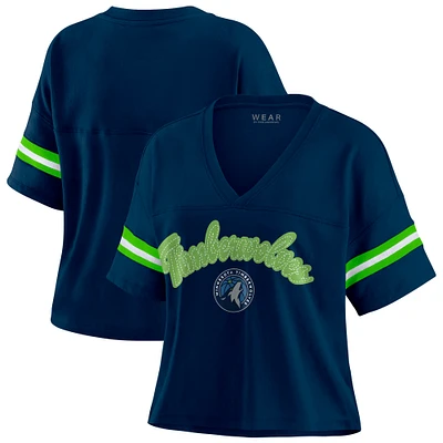 Women's WEAR by Erin Andrews Navy Minnesota Timberwolves Plus Color Block Boxy V-Neck T-Shirt