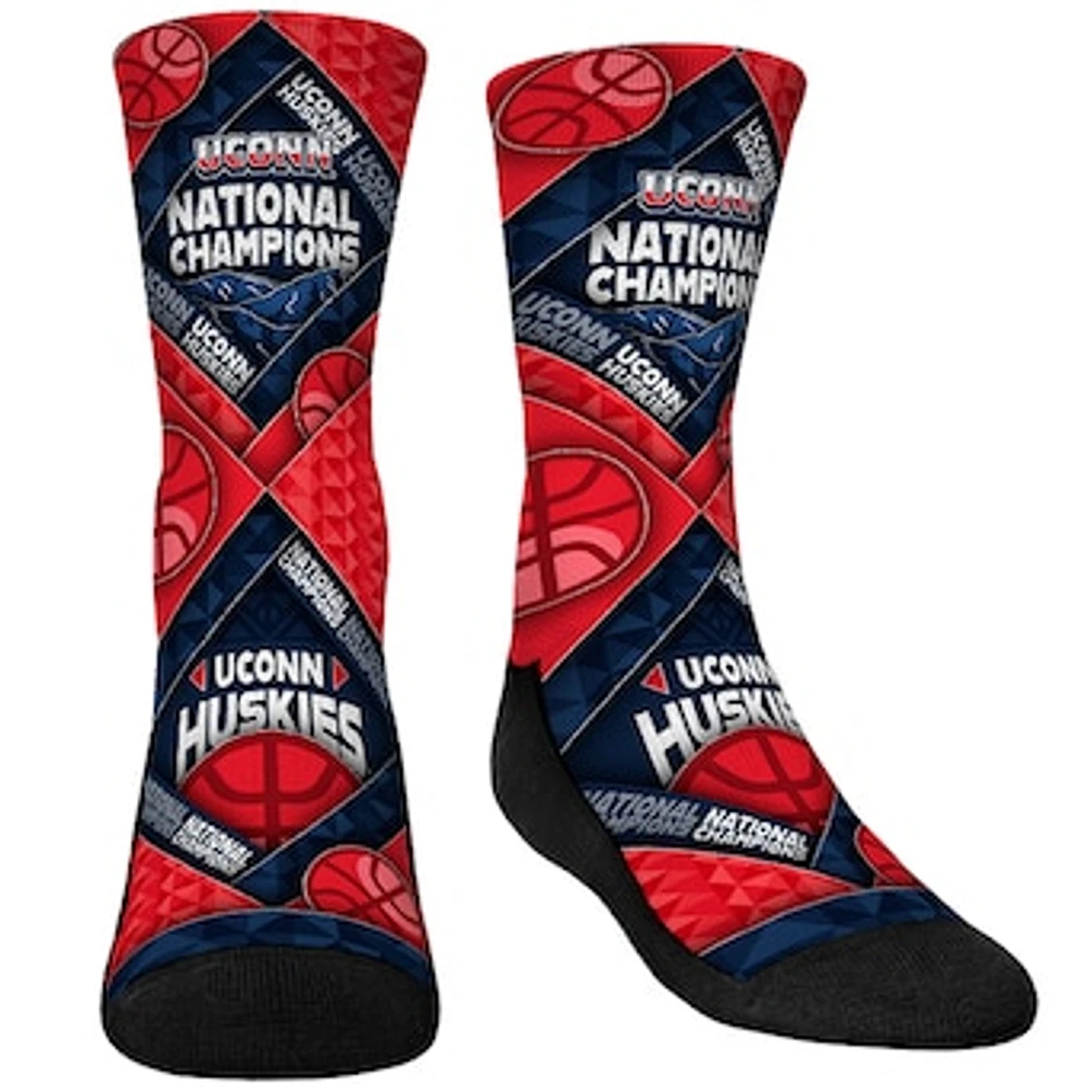 Youth Rock Em Socks Navy UConn Huskies 2024 NCAA Men's Basketball National Champions Diamond Weave Crew Socks