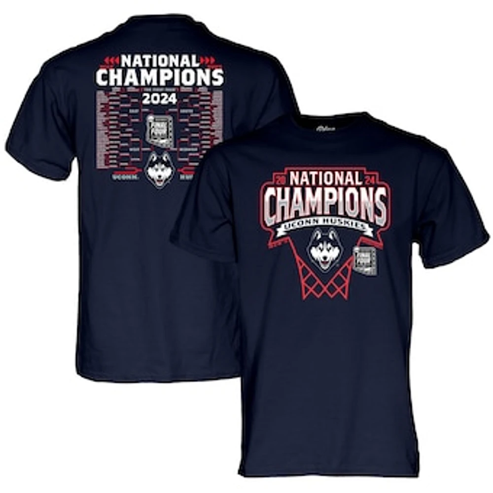 Men's Blue 84  Navy UConn Huskies 2024 NCAA Men's Basketball National Champions Bracket T-Shirt