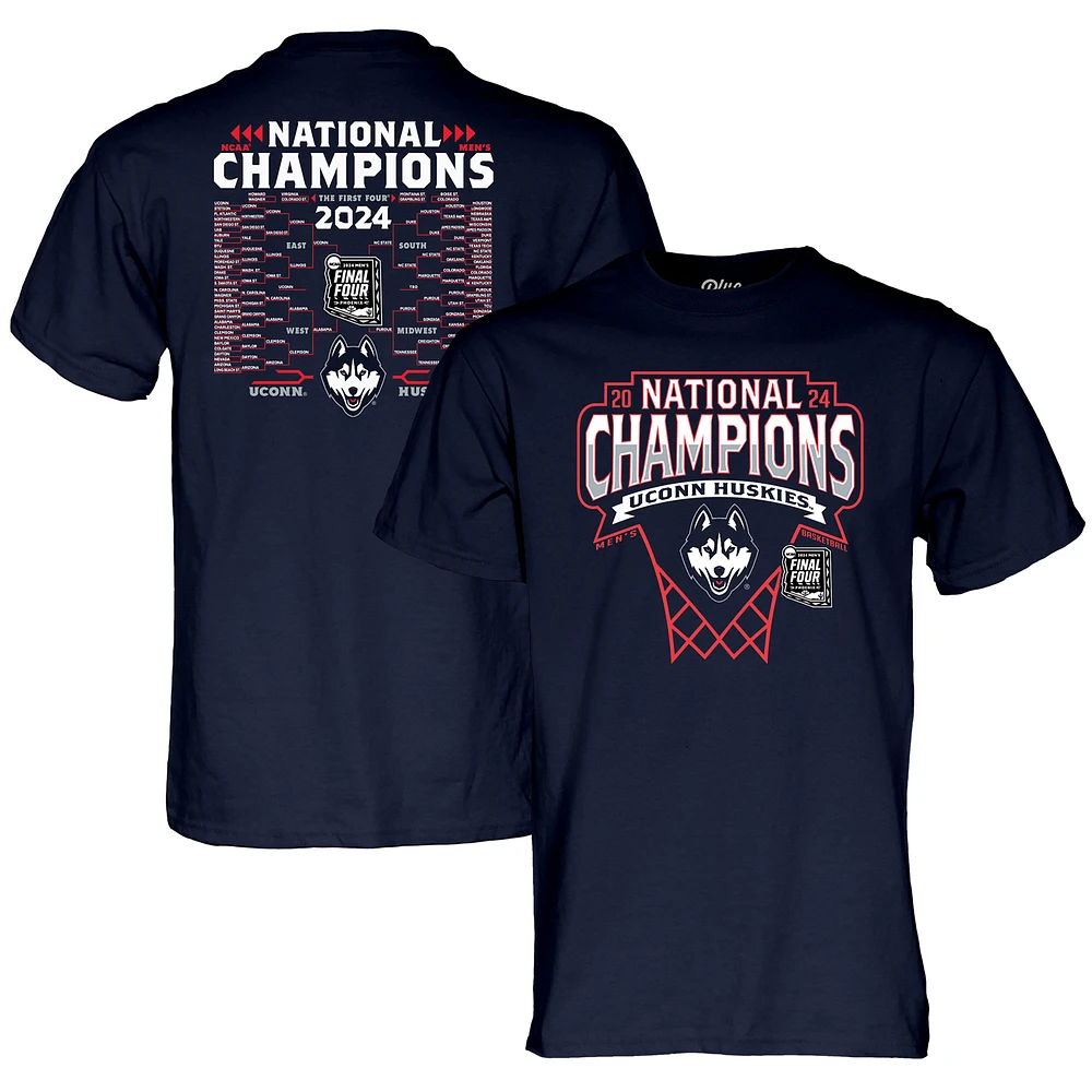 Men's Blue 84  Navy UConn Huskies 2024 NCAA Men's Basketball National Champions Bracket T-Shirt