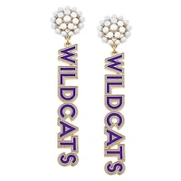 Women' CANVAS Style Kansas State Wildcats Pearl Cluster Outline Enamel Drop Earrings