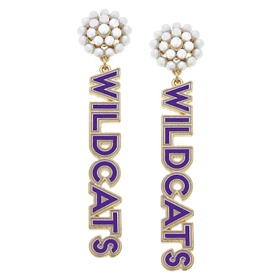 Women' CANVAS Style Kansas State Wildcats Pearl Cluster Outline Enamel Drop Earrings