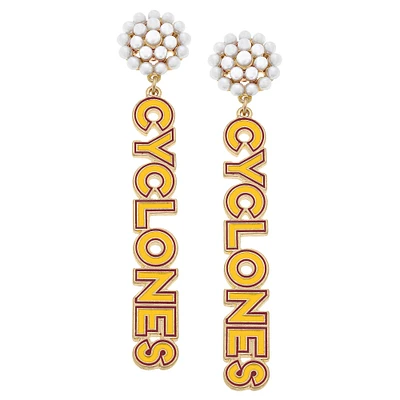 Women' CANVAS Style Iowa State Cyclones Pearl Cluster Outline Enamel Drop Earrings