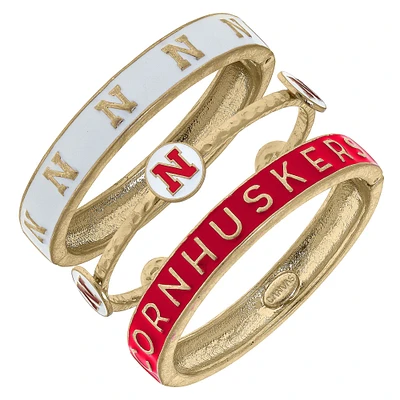Women' CANVAS Style Nebraska Huskers Stacked Enameled Bangle Set