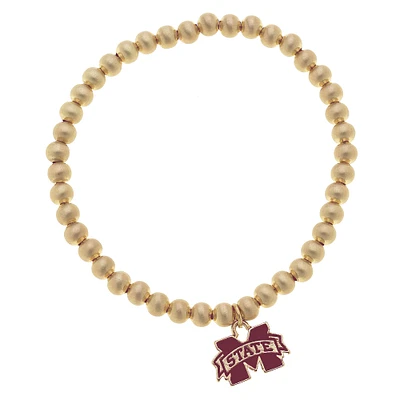Women' CANVAS Style Mississippi State Bulldogs Enamel Logo Ball Bead Stretch Bracelet