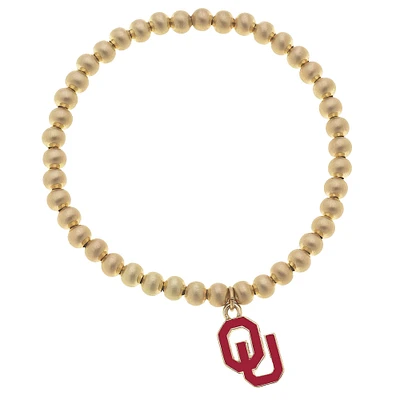 Women' CANVAS Style Oklahoma Sooners Enamel Logo Ball Bead Stretch Bracelet