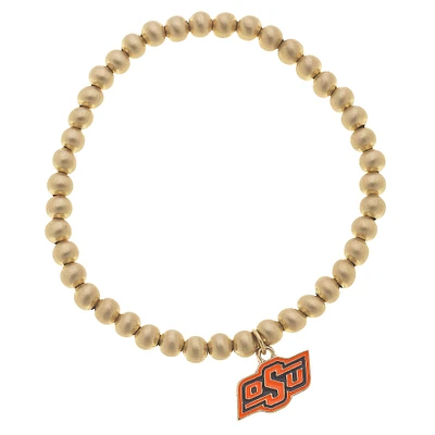 Women' CANVAS Style Oklahoma State Cowboys Enamel Logo Ball Bead Stretch Bracelet