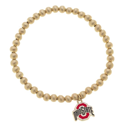 Women' CANVAS Style Ohio State Buckeyes Enamel Logo Ball Bead Stretch Bracelet