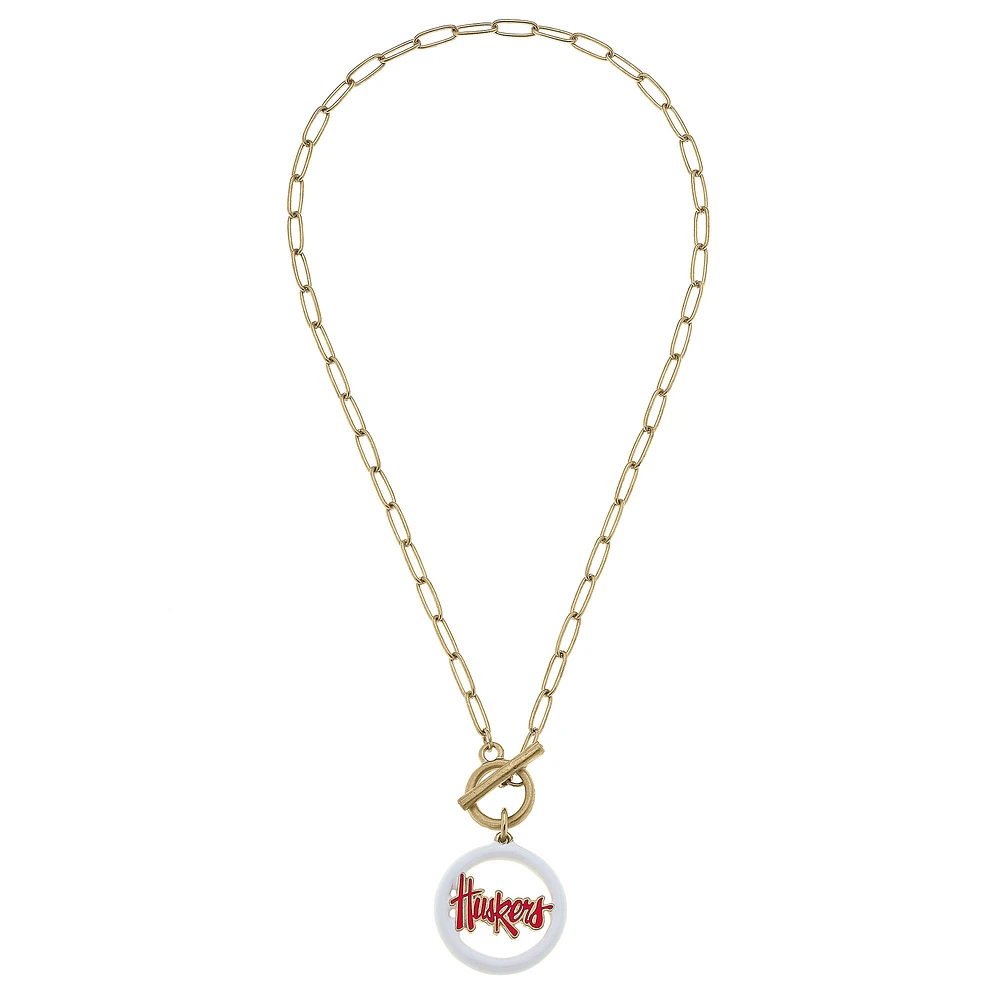Women' CANVAS Style Nebraska Huskers 16" Enamel Toggle Necklace
