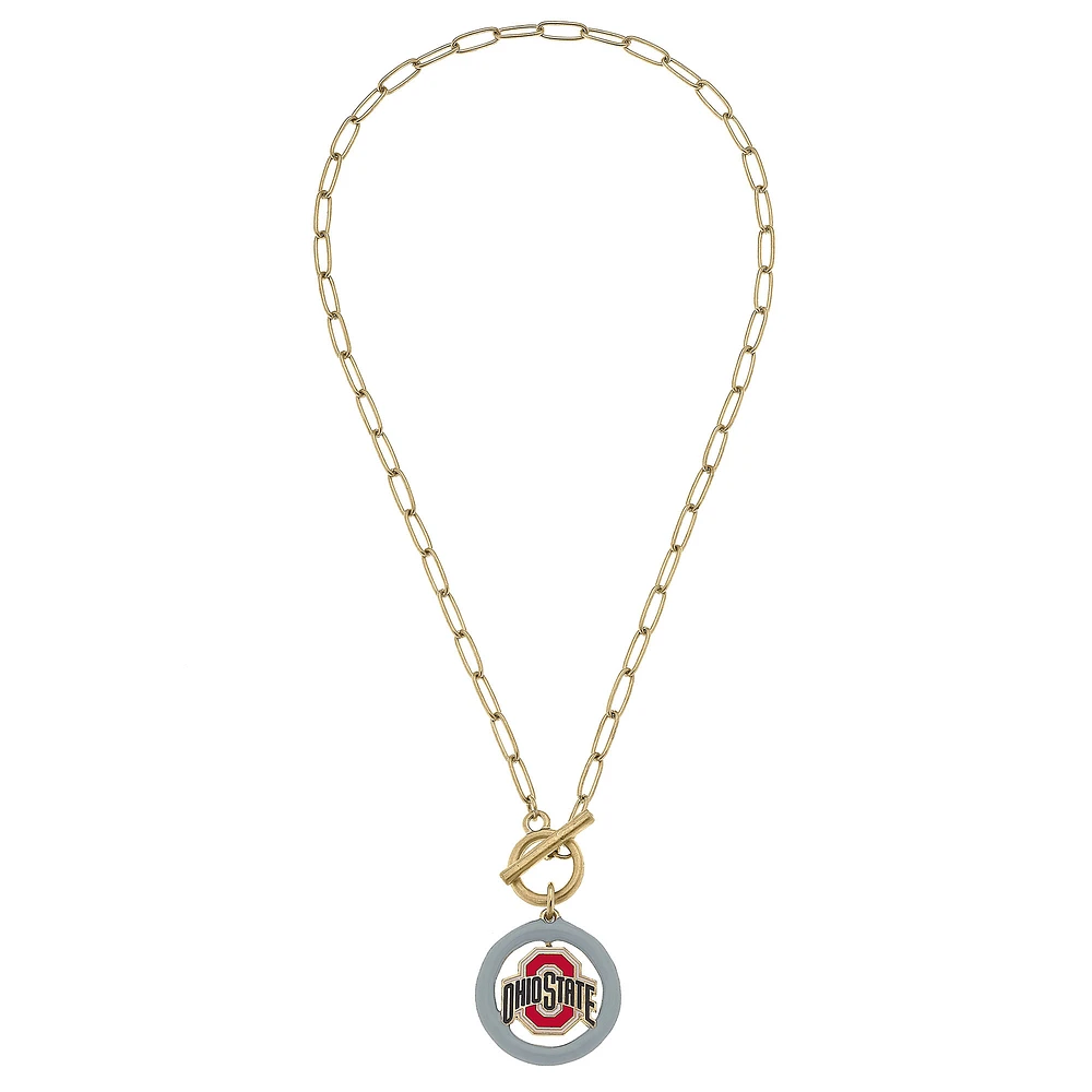 Women' CANVAS Style Ohio State Buckeyes 16" Enamel Toggle Necklace