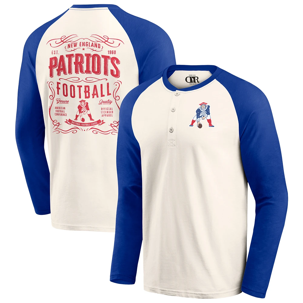 Men's Darius Rucker Collection by Fanatics Cream/Royal New England Patriots Raglan Henley Long Sleeve T-Shirt