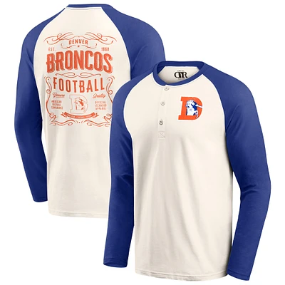 Men's Darius Rucker Collection by Fanatics Cream/Royal Denver Broncos Raglan Henley Long Sleeve T-Shirt