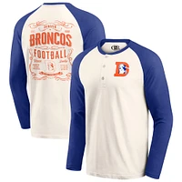 Men's Darius Rucker Collection by Fanatics Cream/Royal Denver Broncos Raglan Henley Long Sleeve T-Shirt