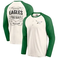 Men's Darius Rucker Collection by Fanatics Cream/Kelly Green Philadelphia Eagles Raglan Henley Long Sleeve T-Shirt