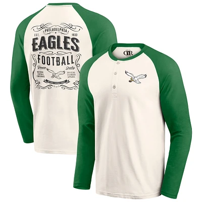 Men's Darius Rucker Collection by Fanatics Cream/Kelly Green Philadelphia Eagles Raglan Henley Long Sleeve T-Shirt