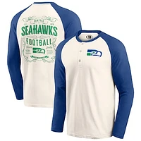 Men's Darius Rucker Collection by Fanatics Cream/Royal Seattle Seahawks Raglan Henley Long Sleeve T-Shirt