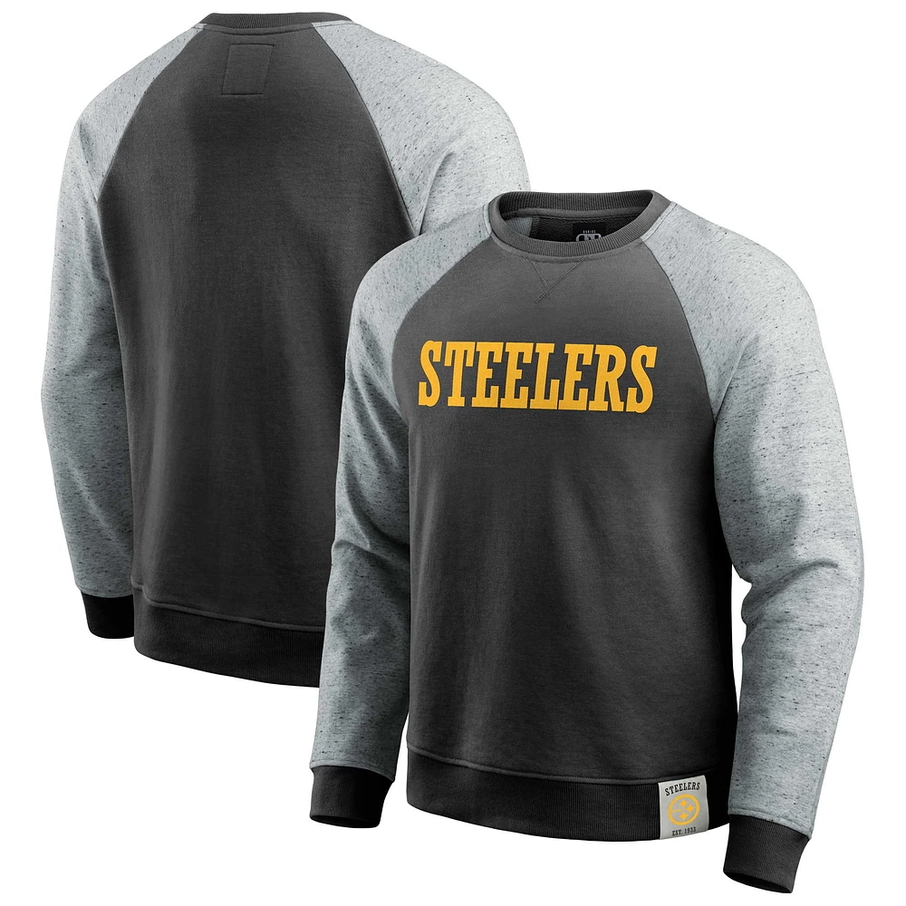 Men's Darius Rucker Collection by Fanatics Black/Heather Gray Pittsburgh Steelers Colorblock Pullover Sweatshirt