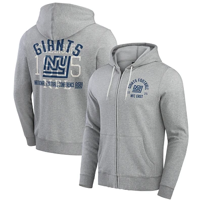 Men's Darius Rucker Collection by Fanatics Heather Gray New York Giants Vintage Stripe Full-Zip Hoodie