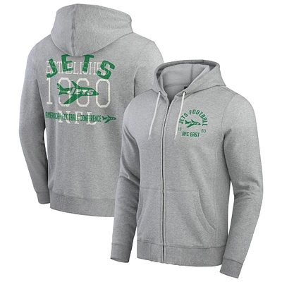 Men's Darius Rucker Collection by Fanatics Heather Gray New York Jets Vintage Stripe Full-Zip Hoodie