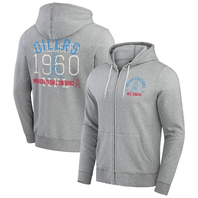 Men's Darius Rucker Collection by Fanatics Heather Gray Houston Oilers Vintage Stripe Full-Zip Hoodie